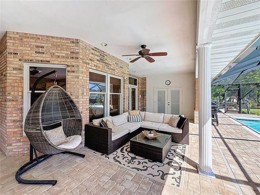 Interior, Living room, Pool, Recessed Lighting, Stone Walls, Sun Room