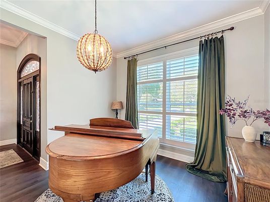 Dining room, Interior, Pendant Lights, Wood Texture Flooring