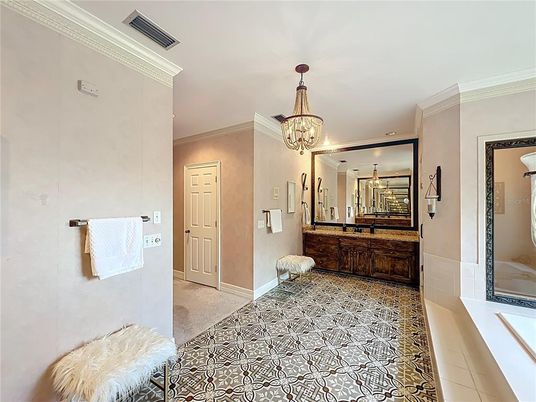 Bathroom, Chandelier, Interior, Recessed Lighting