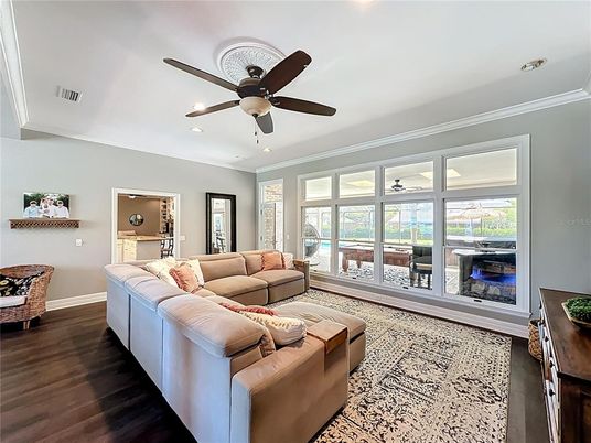 Interior, Living room, Recessed Lighting, Wood Texture Flooring