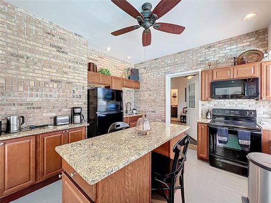 Interior, Kitchen, Recessed Lighting, Stone Walls