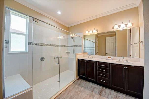 Bathroom, Dual Sink Vanities, Glass Shower, Interior, Recessed Lighting