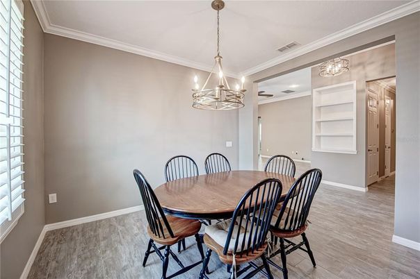 Chandelier, Dining room, Interior, Wood Texture Flooring
