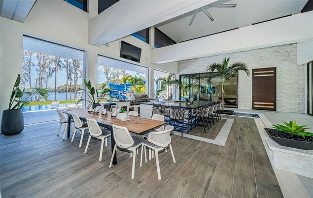 Dining room, Interior, Stone Walls, Wood Texture Flooring