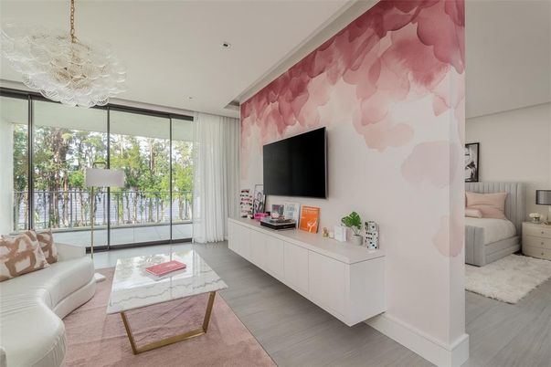 Bedroom, Interior, Living room, Recessed Lighting, Wood Texture Flooring