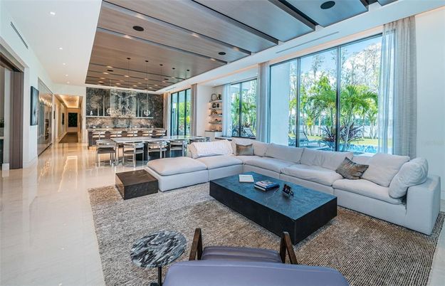 Dining room, Interior, Kitchen, Living room, Pendant Lights, Recessed Lighting, Wooden Ceilings