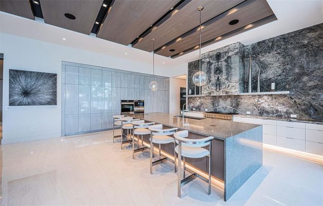 Interior, Kitchen, Pendant Lights, Recessed Lighting, Stainless Steel Appliances, Wooden Ceilings