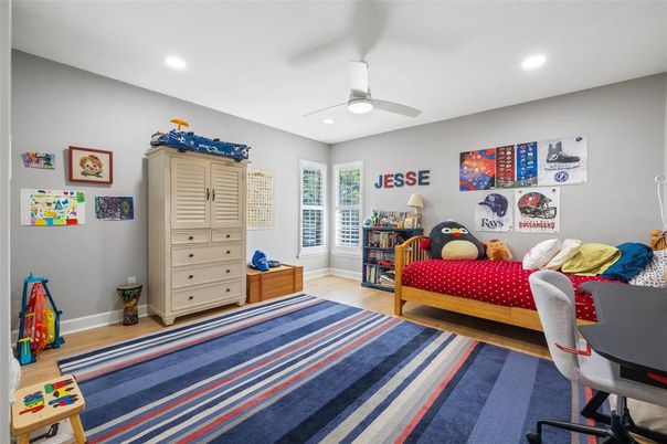 Bedroom, Interior, Recessed Lighting, Wood Texture Flooring