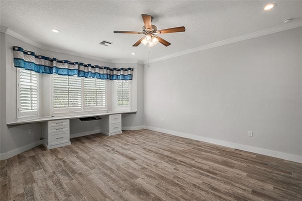 Empty room, Home Office, Interior, Recessed Lighting, Wood Texture Flooring