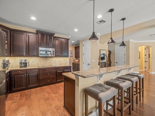 Interior, Kitchen, Pendant Lights, Recessed Lighting, Wood Texture Flooring