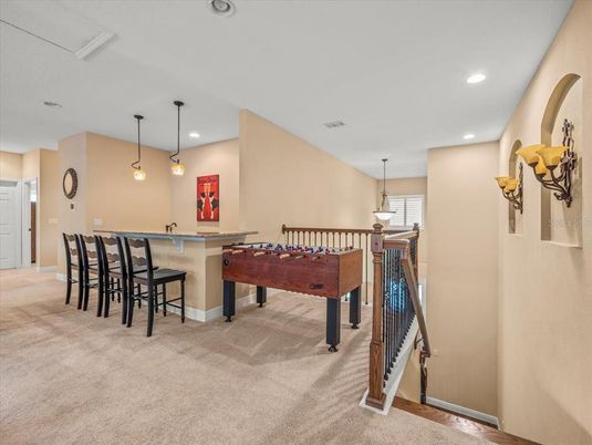 Billiard Table, Game Room, Interior, Pendant Lights, Recessed Lighting