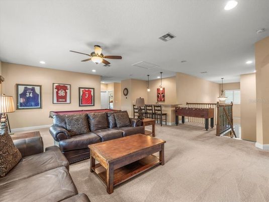 Billiard Table, Dining room, Game Room, Interior, Living room, Pendant Lights, Recessed Lighting