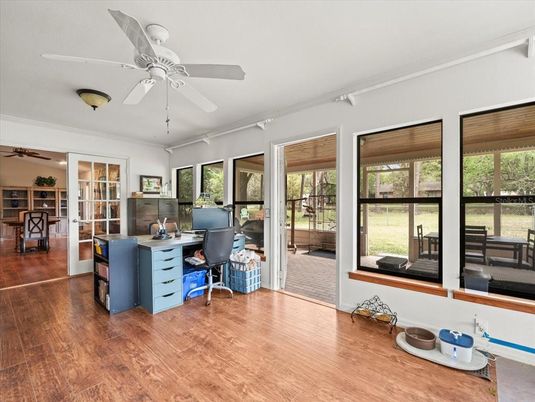 Home Office, Interior, Recessed Lighting, Wood Texture Flooring