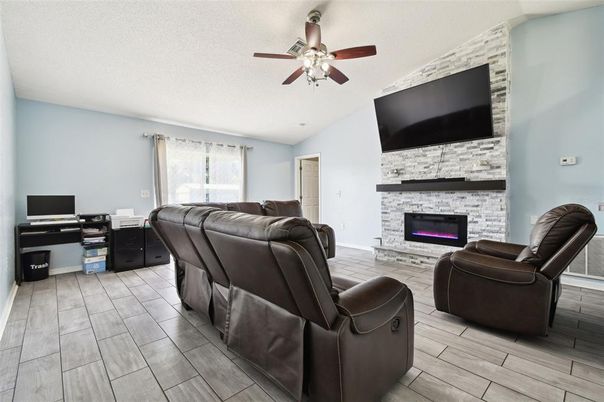 Fireplace, Interior, Living room, Stone Walls, Wood Texture Flooring
