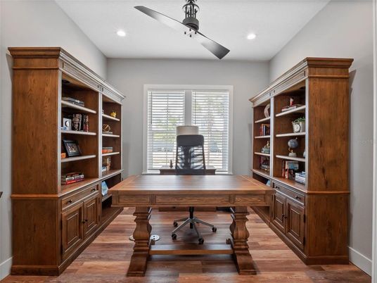 Home Office, Interior, Recessed Lighting, Wood Texture Flooring