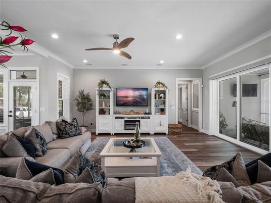 Interior, Living room, Recessed Lighting, Wood Texture Flooring