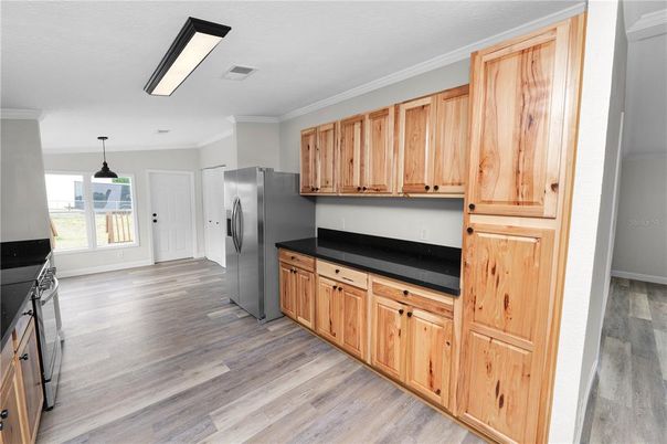 Interior, Kitchen, Pendant Lights, Wood Texture Flooring
