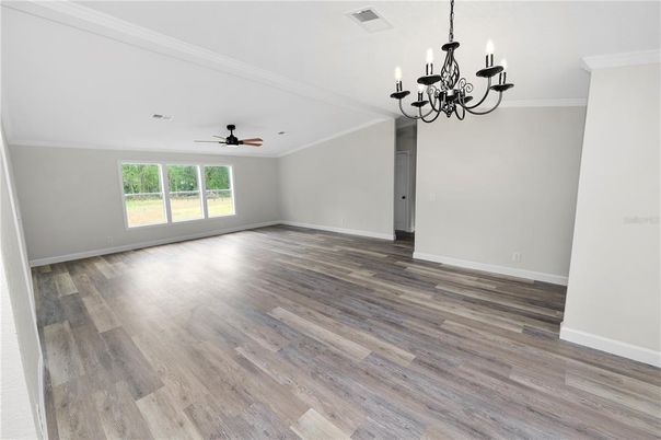 Chandelier, Empty room, Interior, Wood Texture Flooring