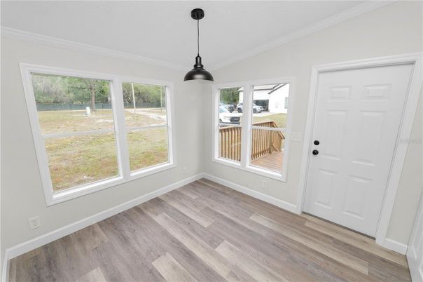 Empty room, Interior, Pendant Lights, Wood Texture Flooring