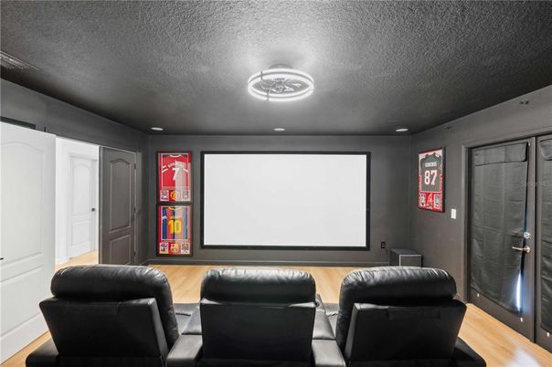 Interior, Projection Screen, Theatre Room, Wood Texture Flooring