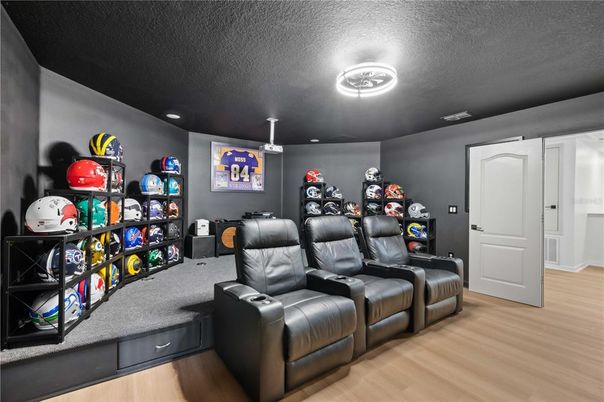 Home Theatre Room, Interior, Recessed Lighting, Theatre Room, Wood Texture Flooring