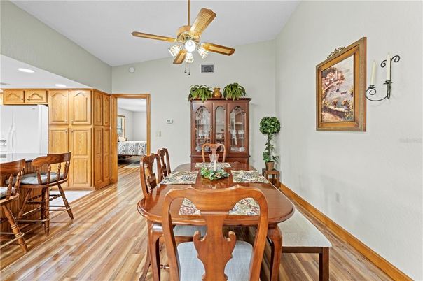 Dining room, Interior, Recessed Lighting, Wood Texture Flooring