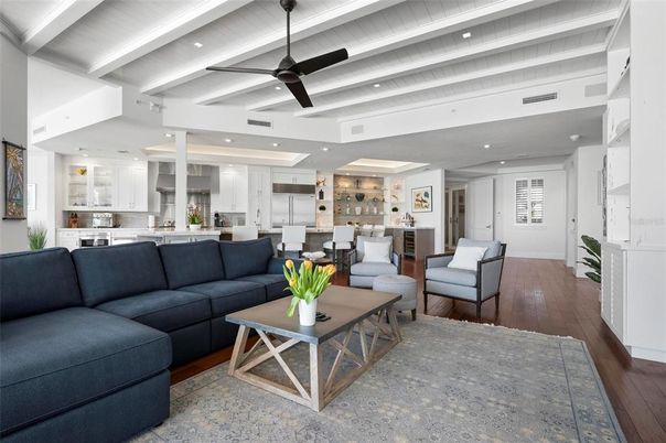 Interior, Kitchen, Living room, Recessed Lighting, Wood Texture Flooring
