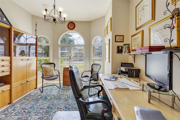 Chandelier, Home Office, Interior, Wood Texture Flooring