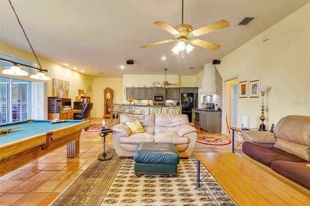 Billiard Table, Game Room, Interior, Kitchen, Living room, Pendant Lights, Recessed Lighting