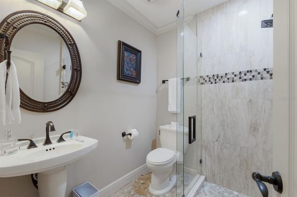 Bathroom, Glass Shower, Interior, Marble Walls