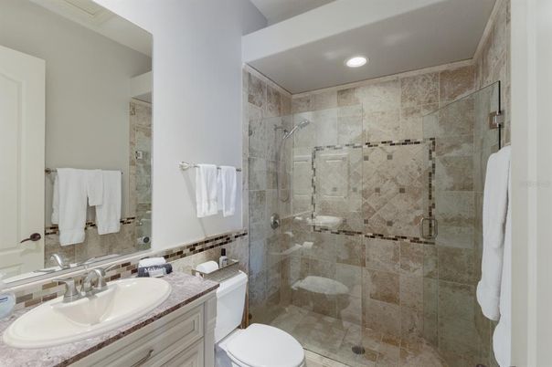Bathroom, Glass Shower, Interior, Recessed Lighting