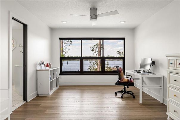 Home Office, Interior, Recessed Lighting, Wood Texture Flooring