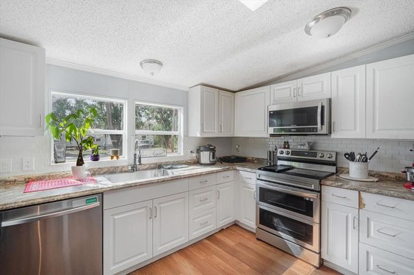 Interior, Kitchen, Stainless Steel Appliances, Wood Texture Flooring
