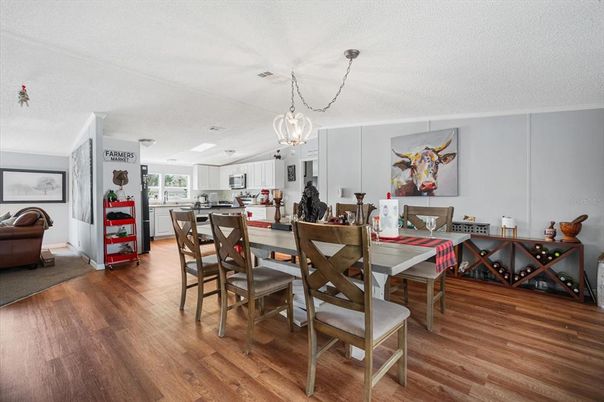 Chandelier, Dining room, Interior, Kitchen, Pendant Lights, Wood Texture Flooring