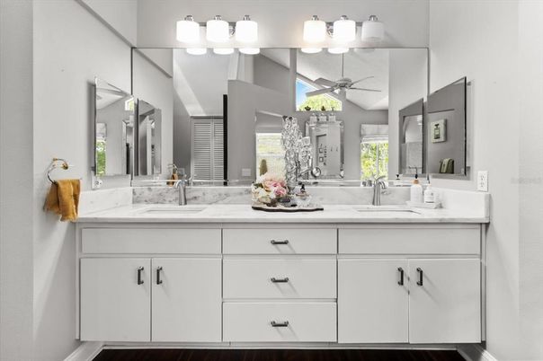 Bathroom, Dual Sink Vanities, Interior, Wood Texture Flooring