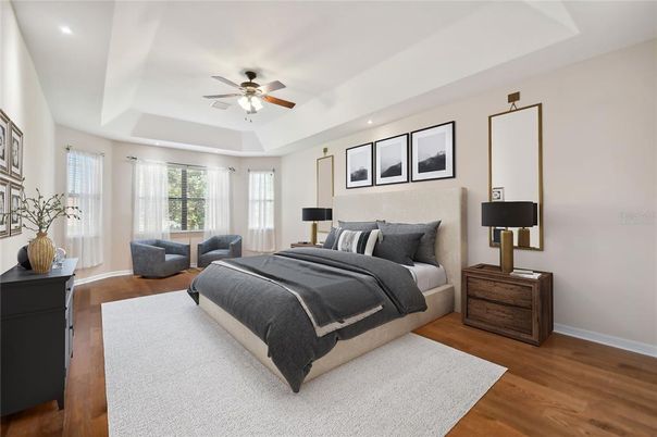 Bedroom, Interior, Recessed Lighting, Wood Texture Flooring