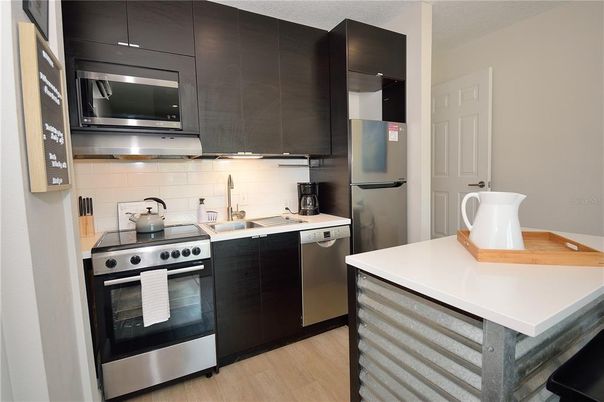 Interior, Kitchen, Stainless Steel Appliances, Wood Texture Flooring