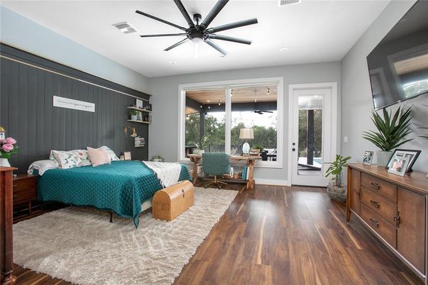 Bedroom, Interior, Recessed Lighting, Wood Texture Flooring