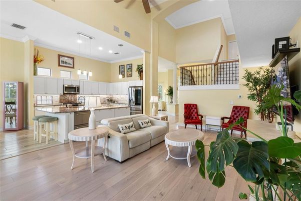 Interior, Kitchen, Living room, Pendant Lights, Recessed Lighting, Stainless Steel Appliances, Wood Texture Flooring