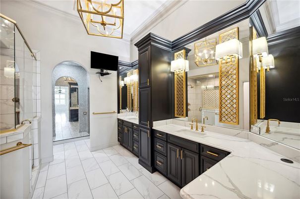 Bathroom, Dual Sink Vanities, Glass Shower, Interior, Marble