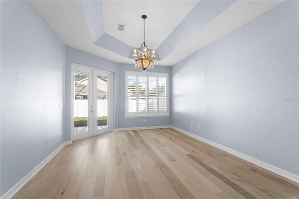 Chandelier, Empty room, Interior, Wood Texture Flooring
