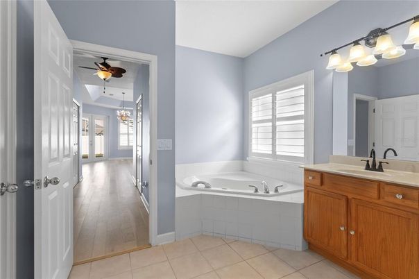 Bathroom, Chandelier, Interior, Pendant Lights, Wood Texture Flooring