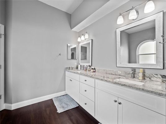 Bathroom, Dual Sink Vanities, Interior, Wood Texture Flooring