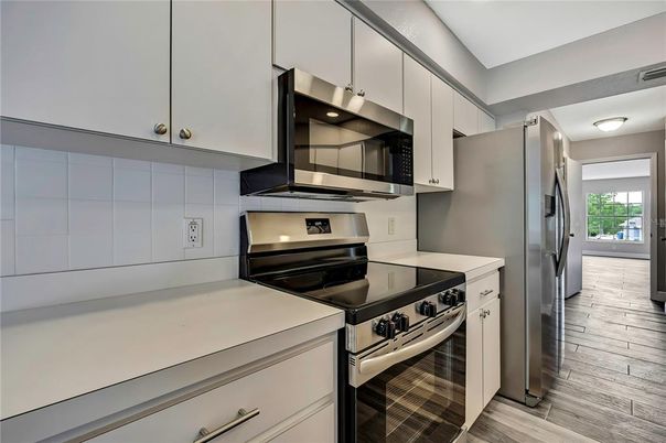 Interior, Kitchen, Stainless Steel Appliances, Wood Texture Flooring