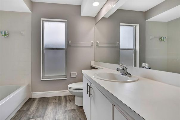 Bathroom, Interior, Recessed Lighting, Wood Texture Flooring