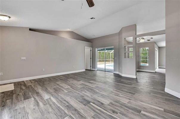 Empty room, Interior, Recessed Lighting, Wood Texture Flooring