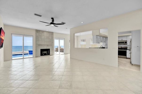 Empty room, Fireplace, Interior, Kitchen, Recessed Lighting, Water