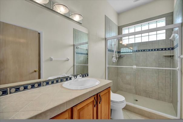 Bathroom, Glass Shower, Interior, Tile Countertops