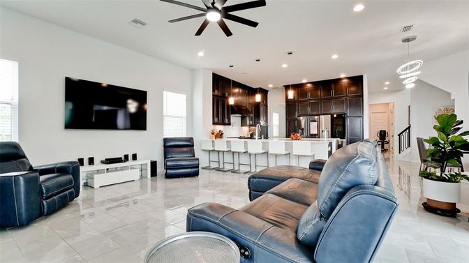 Interior, Kitchen, Living room, Pendant Lights, Recessed Lighting, Stainless Steel Appliances
