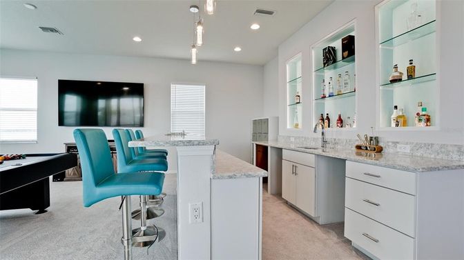 Billiard Table, Game Room, Interior, Pendant Lights, Recessed Lighting